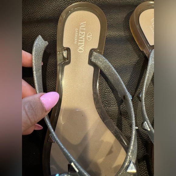 Valentino Rockstud sandals flats silver clear size 41 which is a US 10 damaged - Picture 2 of 6